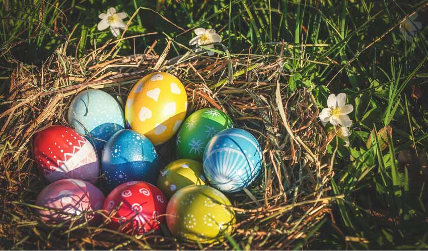 easter basket full of colorful eggs